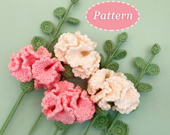 Carnation & Eucalyptus Crochet Pattern | Flower Bouquet DIY Crochet Pattern | English