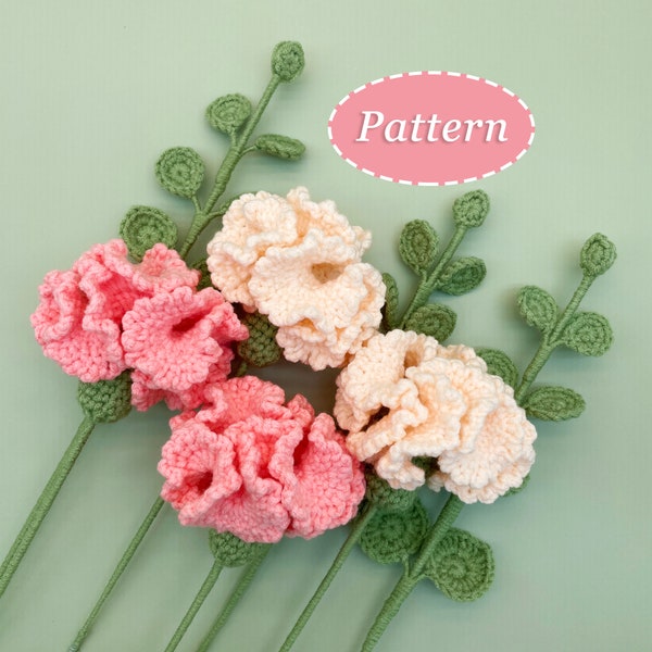 Carnation & Eucalyptus Crochet Pattern | Flower Bouquet DIY Crochet Pattern | English