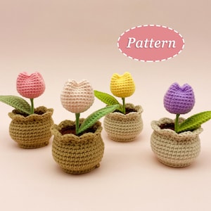 Mini Tulip Pot Crochet Pattern / Bouquet di fiori fai da te Crochet Pattern / Inglese