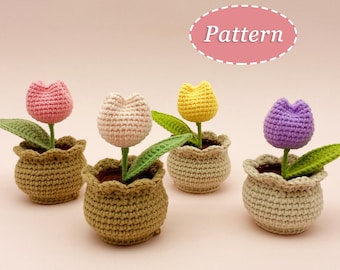 Mini Tulip Pot Crochet Pattern (Download digitale PDF) - Inglese