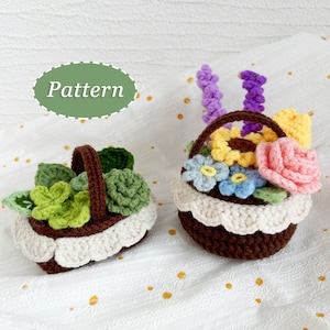 ミニバスケットかぎ針編みパターンバンドル | 小さな花と葉 | クラフト DIY ホームデコレーション | 花のかぎ針編みパターン | 英語