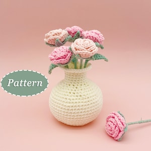 Piccola rosa con vaso schema all'uncinetto / Bouquet di fiori schema fai da te all'uncinetto / Inglese