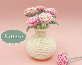 Small Rose with Vase Crochet Pattern | Flower Bouquet DIY Crochet Pattern | English