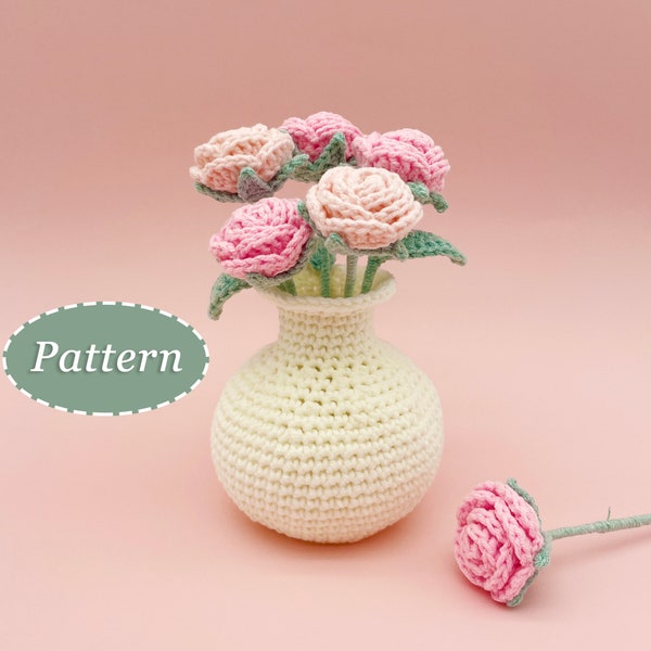 Small Rose with Vase Crochet Pattern | Flower Bouquet DIY Crochet Pattern | English