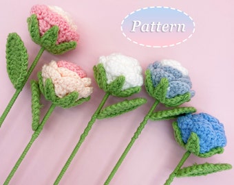 Rose Crochet Pattern | Gradient/Solid-Colored Rose | Flower Bouquet DIY Crochet Pattern | English