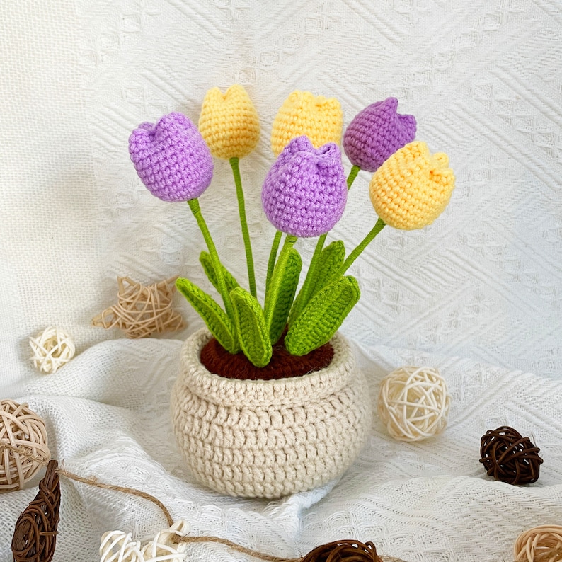 Tulip Flowerpot Crochet Pattern Flower Bouquet DIY Crochet Pattern English image 5