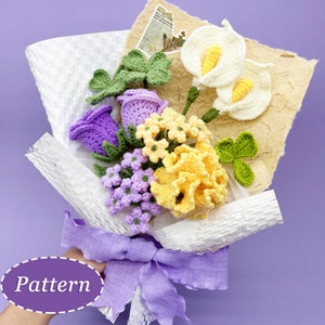 Blumenstrauß Häkelanleitungen-Bundle | Nelke, Rose, Calla, Schleierkraut und Klee | DIY Handmade Craft Projekt | Englisch