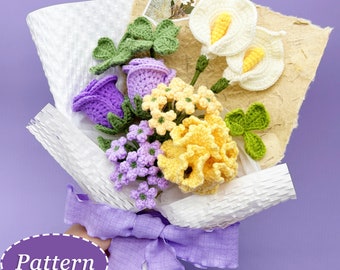 Crochet Flower Bouquet Pattern: Carnation, Rose, Calla Lily, Clover, Baby Breath (Digital PDF) - English