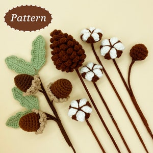 Cotton & Pinecone and Acorn Crochet Pattern | Plant bouquet DIY Crochet Pattern | English