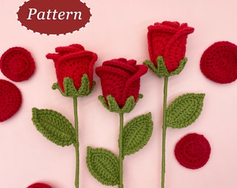 Motif rose au crochet | Bouquet de fleurs - Modèle bricolage au crochet | anglais