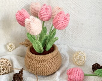 花のかぎ針編みキット：チューリップの植木鉢DIYクラフト（動画付き