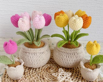Handmade Tulip Flowerport | Finished Crochet Work | Flower Crochet