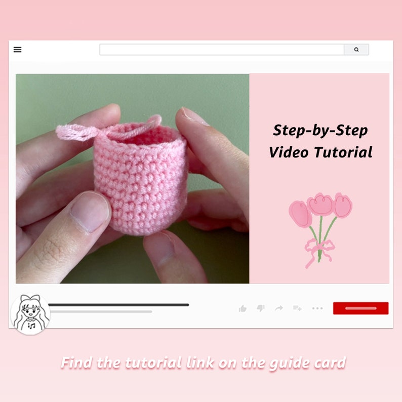 Flower Crochet Kit Tulip Flowerpot Step-by-Step Video Tutorial DIY Home Decoration Craft Gift Idea Pink image 7