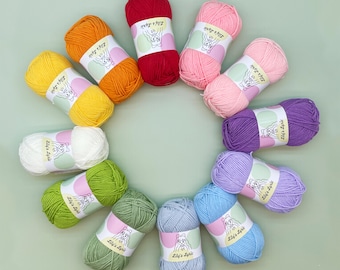 Fils vibrants, paquet de 12 de 50 g/1,8 oz | 120 m/130 yd | #2 Amende (Sport) | Fils à crocheter et à tricoter | des paroles de Lily