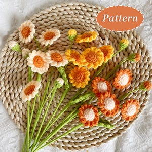Piccolo modello di fiore di margherita all'uncinetto / Modello di bouquet di fiori fai da te all'uncinetto / Inglese