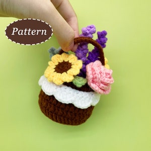 Mini Flower Basket and Flowers Crochet Pattern | Flower Bouquet DIY Crochet Pattern | English