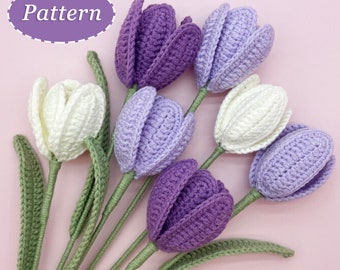 Modèle de crochet de tulipe | Modèle de crochet bricolage bouquet de fleurs | Anglais