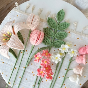 Flower Bouquet Crochet Pattern Bundle Lily, Tulip, Lily of the Valley, Forget-me-not, Ash Leaf DIY Handmade Craft Project English image 7