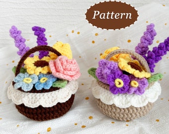 Mini Flower Basket and Flowers Crochet Pattern | Flower Bouquet DIY Crochet Pattern | English