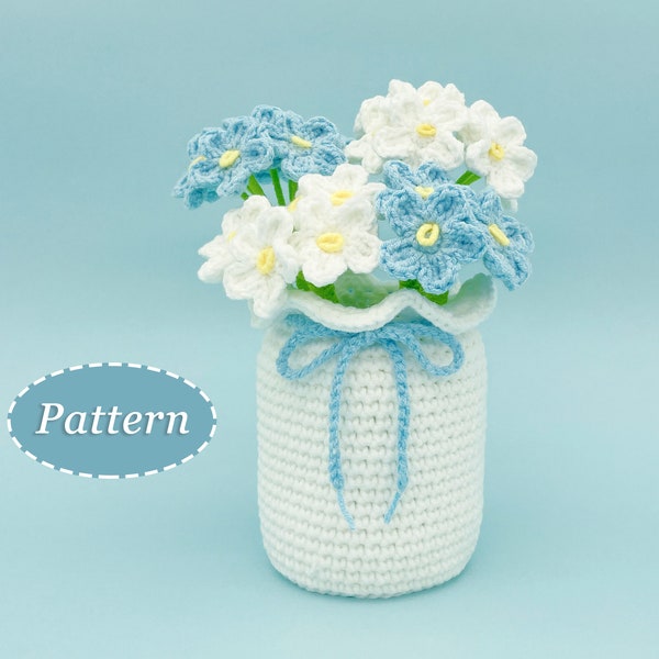 Motif de vase myosotis au crochet | Bouquet de fleurs - Modèle bricolage au crochet | anglais