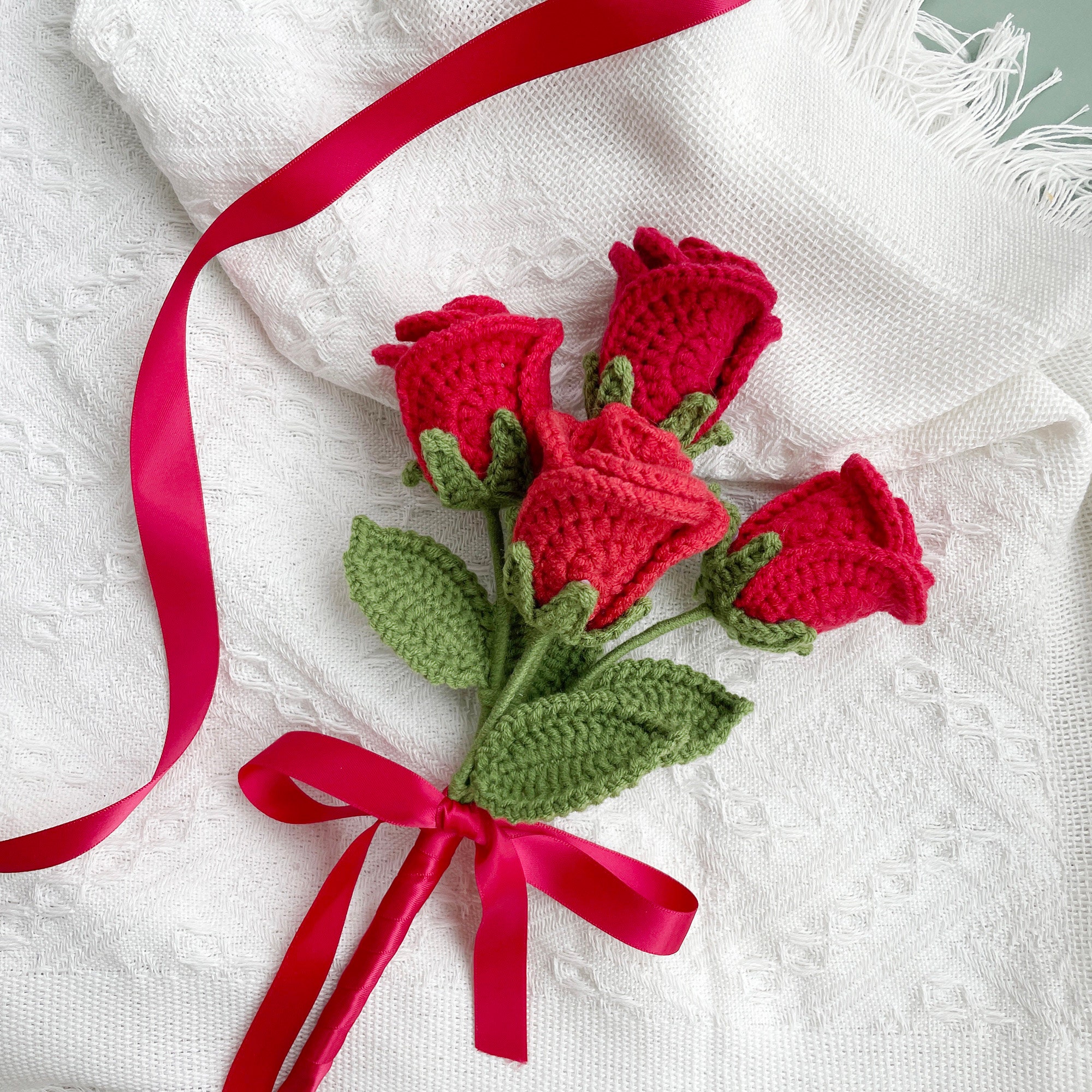 Flower Crochet Kit Red Rose Step-by-step Video Tutorial DIY Home