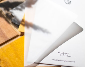 Thank you Card / Personalized Letterpress Note Cards with Vellum Envelope
