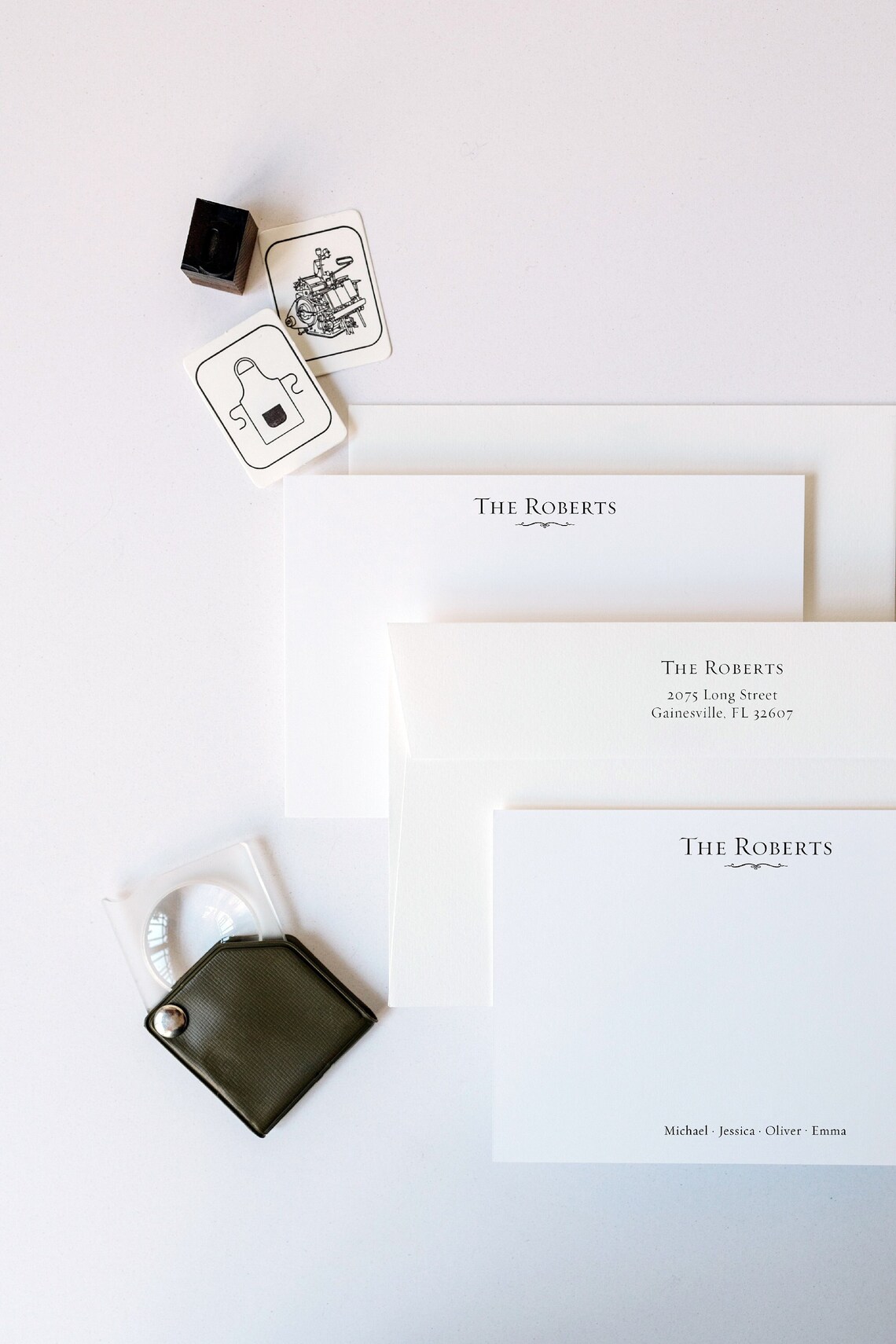 Personalized Family Stationery Set / Handmade Paper Personal Notecards