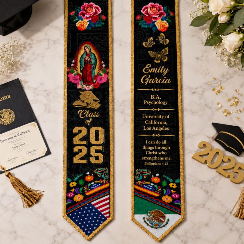 Personalized Printed Mexican Graduation Stole 2026, Custom Name Flag ...