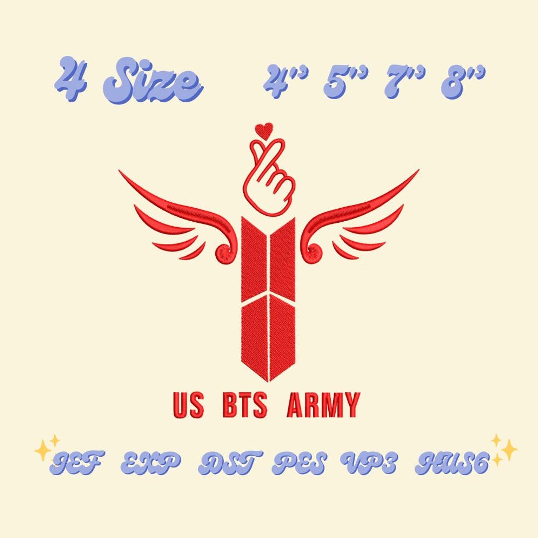 BTS Army Embroidery Design, Kpop Logo Stitch File, Wings Finger Heart ...