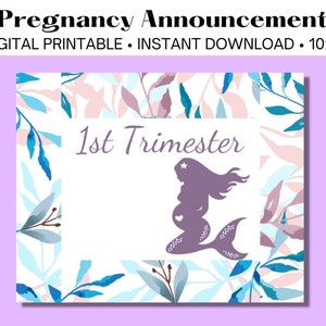 Pregnancy Announcement 10x8, Digital Printable, Purple Mermaid, Pregnancy Announcement Sign