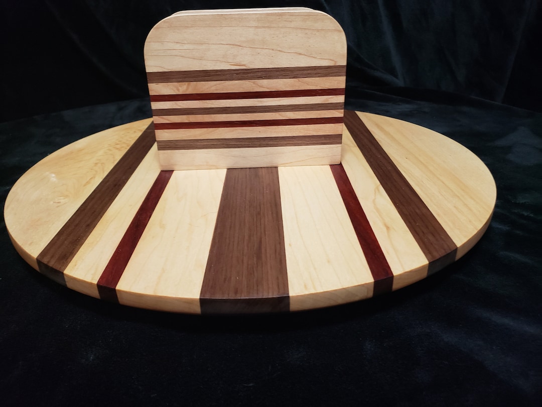 Hardwood Lazy Susan With Napkin Holder 16 Inch Etsy