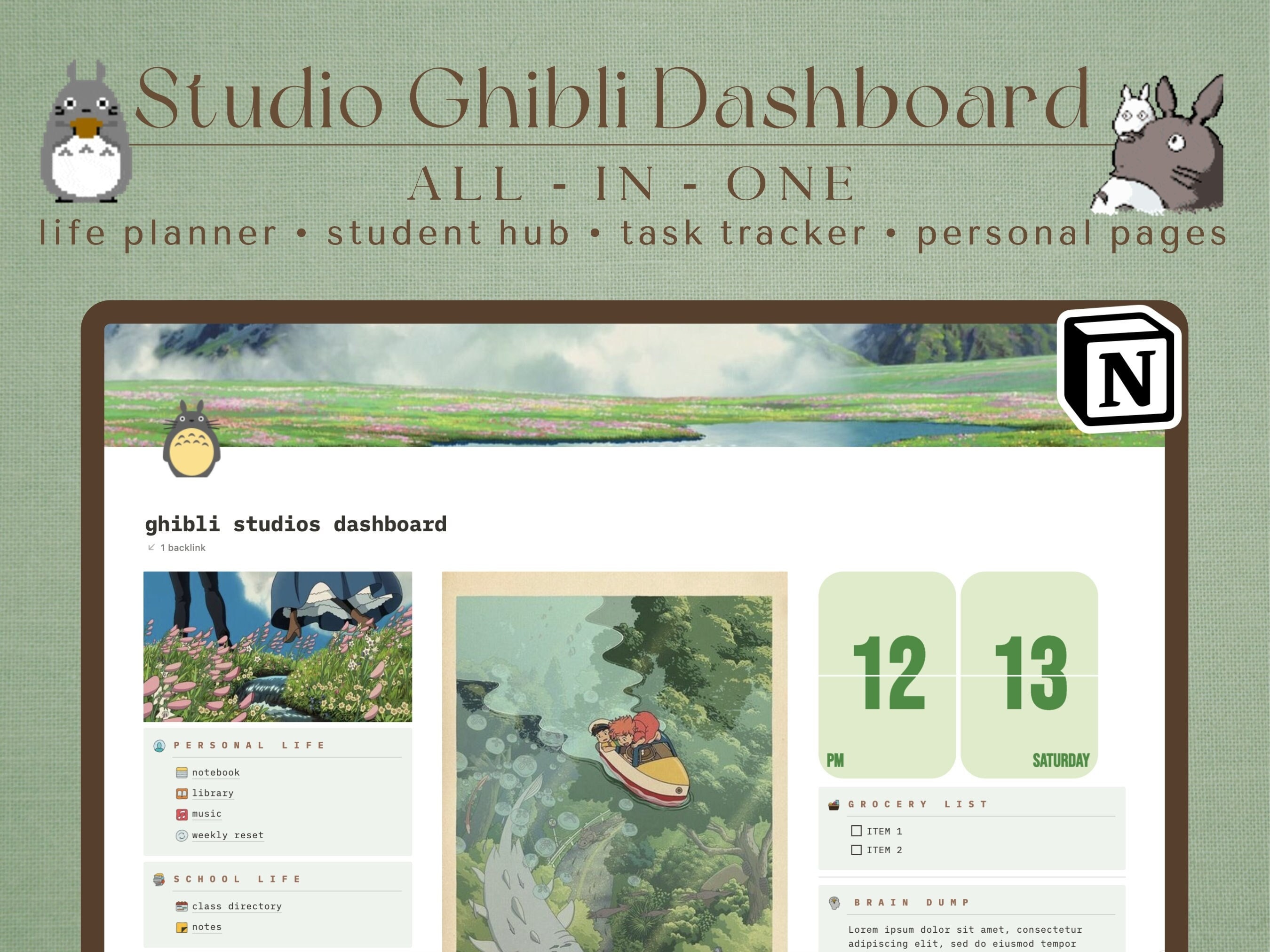Studio Ghibli Themed Dashboard Notion Template Etsy Australia
