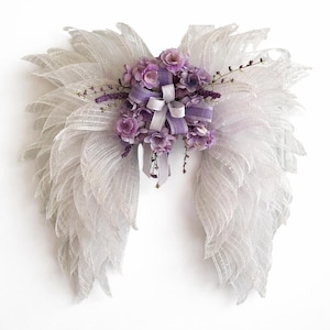 Memorial Angel Wings for Funeral or Cemetery | Lavender Sympathy Decor for Loss of Loved One | Grave Tribute Remembrance Gift