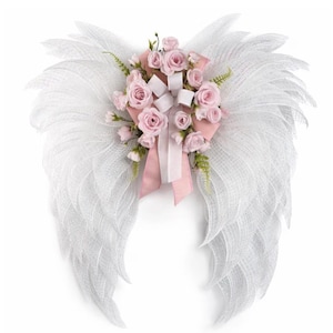 Memorial Angel Wings, Sympathy Angel Wing Wreath, Blush Pink Remembrance Decor, Bereavement Gift, Comfort Memorial Decor image 1