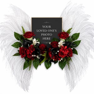 Photo Tribute Angel Wings Memorial Wreath | Funeral Angel Wings Wreath | 8x10 Photo Tribute Wreath | Sympathy Memorial Decor