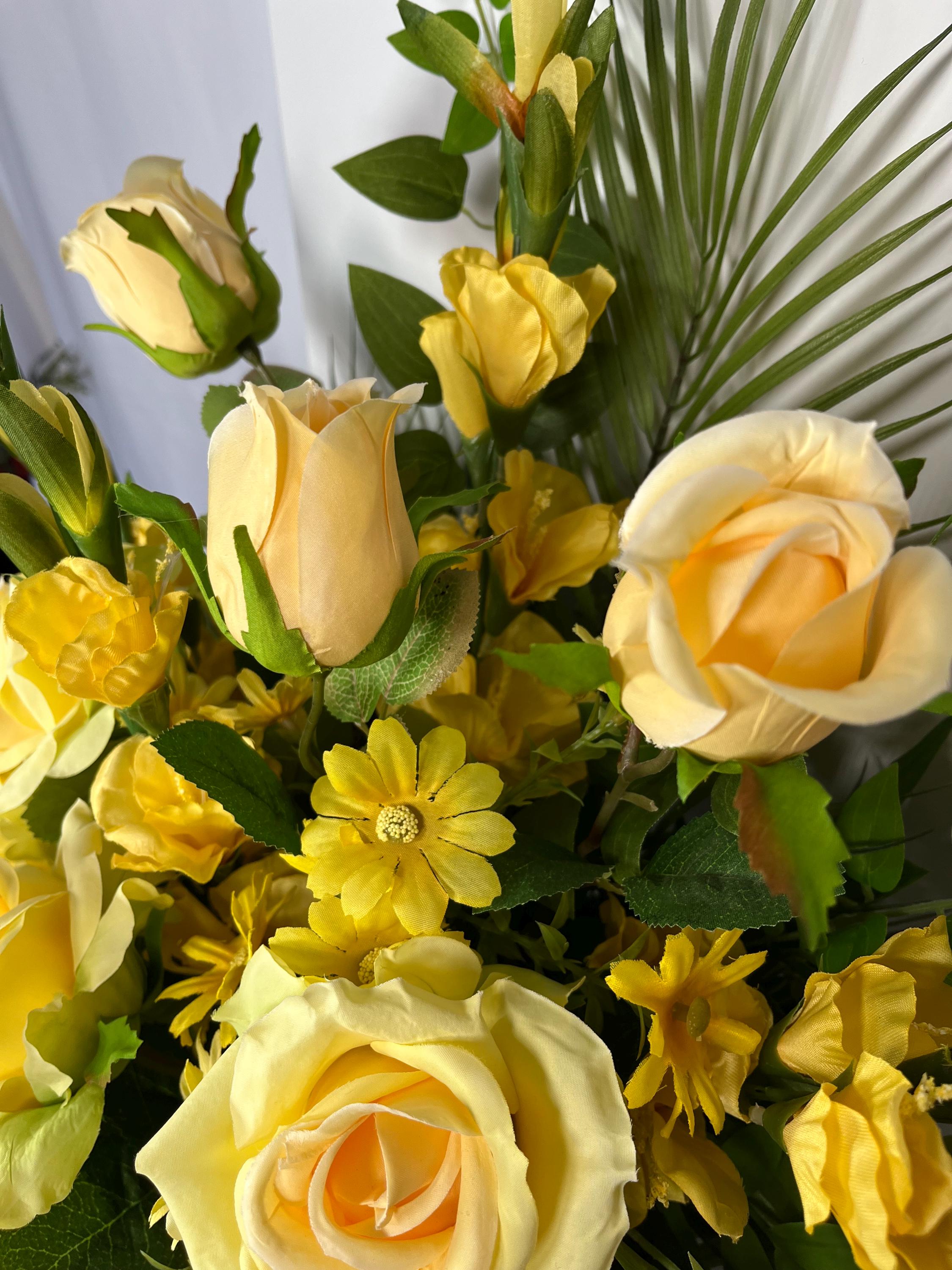 Yellow Rose Funeral Arrangement – Flat Back Sympathy Floral Tribute ...