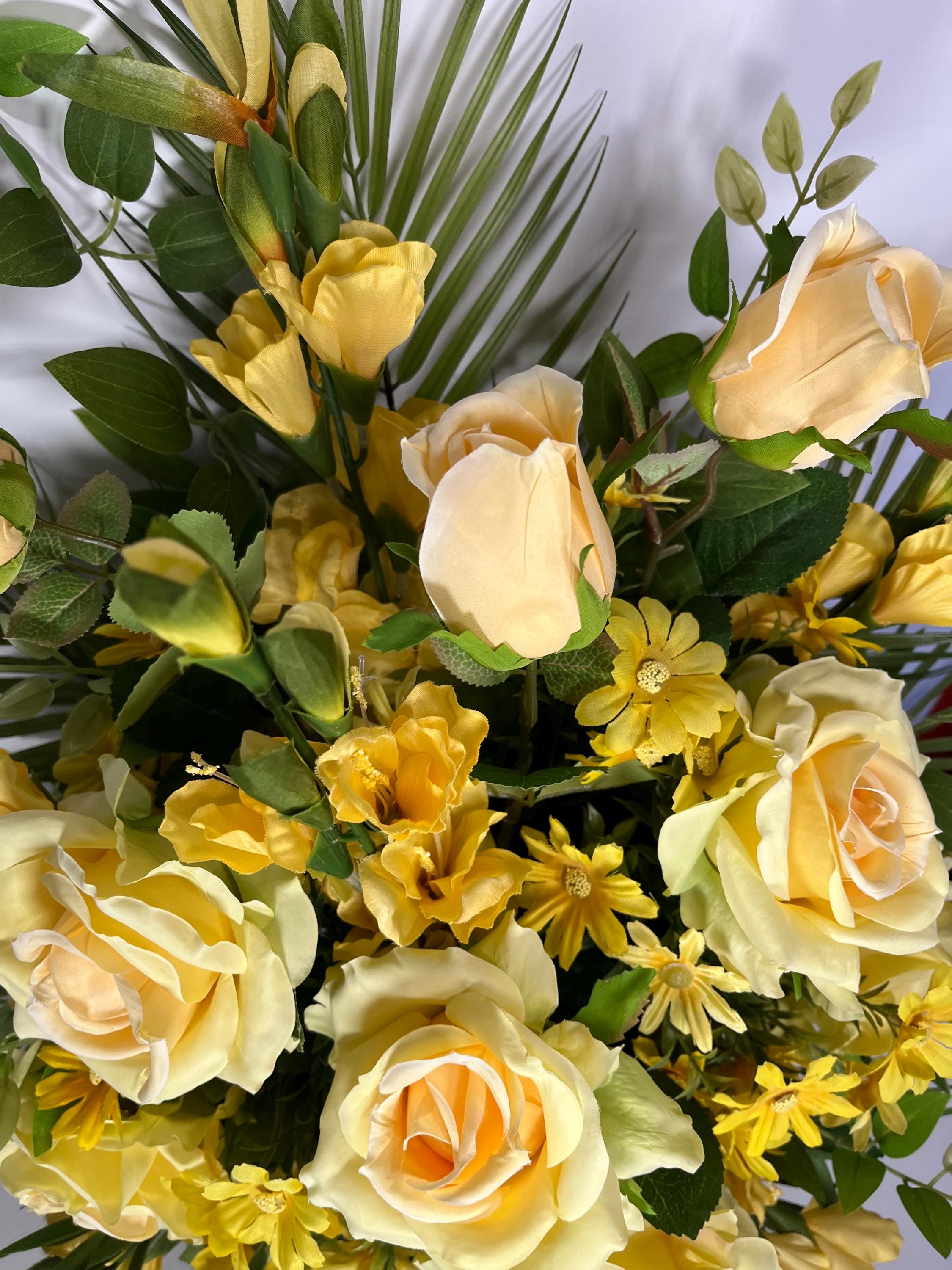 Yellow Rose Funeral Arrangement – Flat Back Sympathy Floral Tribute ...