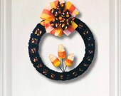 Candy Corn Wreath for Front Door, Halloween Candy Wreath, Fall Candy Corn Decor, Halloween Wreath, Trick or Treat Door Hanger