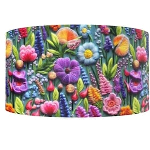 3D Stickoptik Wildblumen rosa Oster Gartenblumen Ripsband Schleifenband