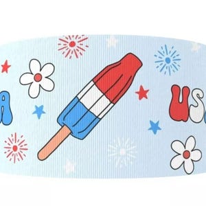 Cinta de grosgrain estampada con estrellas, margaritas, flores y paletas de 3" (1 yarda) para manualidades, día de la independencia de EE. UU., 4 de julio