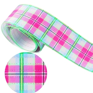 1,5 po. (1 yard) Ruban gros-grain imprimé Pâques à carreaux rose pastel vert ruban de fabrication de ruban argent fil
