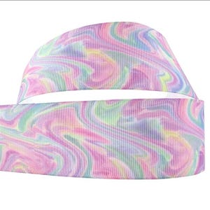 1,5 "(1 Yard) Swirl Regenbogen Ripsband in Pastellrosa Lila bedrucktes Ripsband
