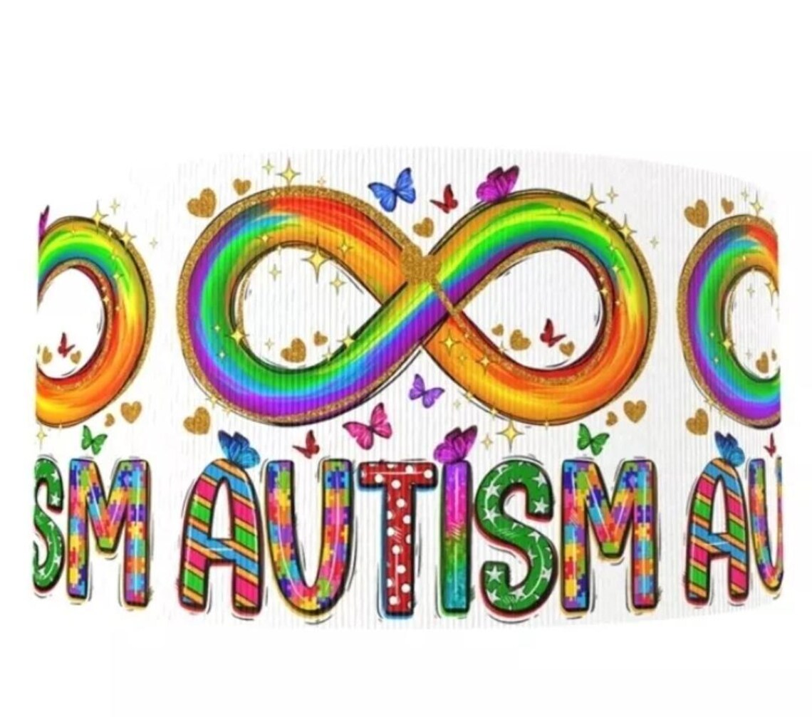 3" (1 Yard) Autism Awareness Infiniti Rainbow Printed Puzzle Pieces ...