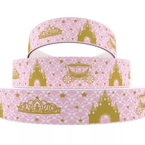 Nastro grosgrain stampato in oro rosa con corona da principessa, da 1,5" (1 iarda), nastro per artigianato astratto