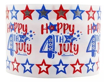 3" (1 yard) FOIL USA 4th of July Independence Day Red White Blue stars printed grosgrain ribbon crafting ribbon