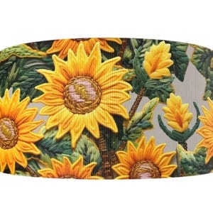 1,5 po. (1 yard) Tournesol, fleur de jardin, imprimé floral, ruban gros-grain, ruban artisanal abstrait géométrique brodé 3D