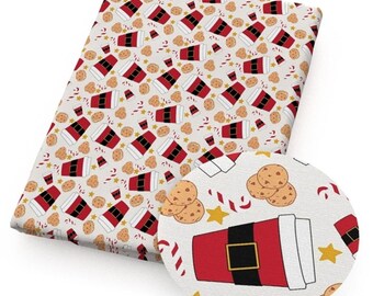 LITCHI roll faux leather Christmas Santa coffee Vegan synthetic craft fabric 12"x 55" Felt backing milk and cookies