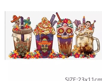 1 pieza de envoltura para taza de Dsybof the Dead con forma de calavera de azúcar, pegatinas de transferencia para vidrio de 16 onzas, envoltura de vidrio DTF UV, pegatina impermeable