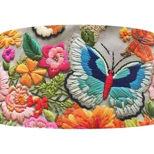 1,5 "(1 Yard) 3D bestickt aussehen Schmetterling Blume Blumen bedrucktes Ripsband Bastelband