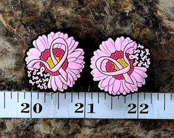 5 pack Focal Bead silicone Breast cancer awareness flower pink food grade, for beadable pens, keychains, paci clips and other bead crafts.